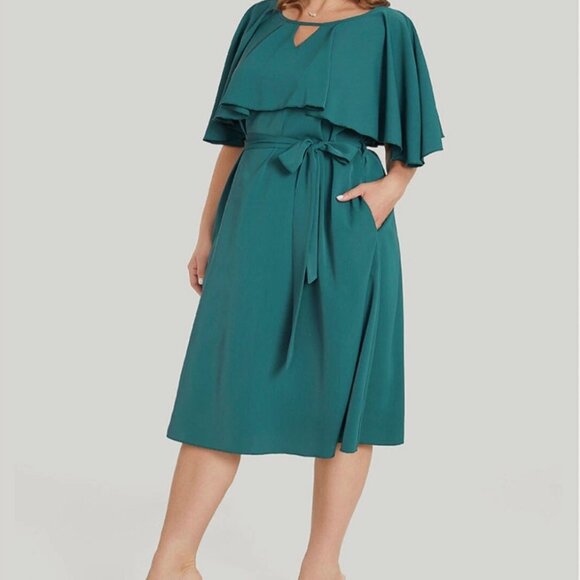 Bloomchic Dresses & Skirts - NWT 2X, 18-20 Bloomchic Plain Keyhole Pocket Belted Ruffles Dress